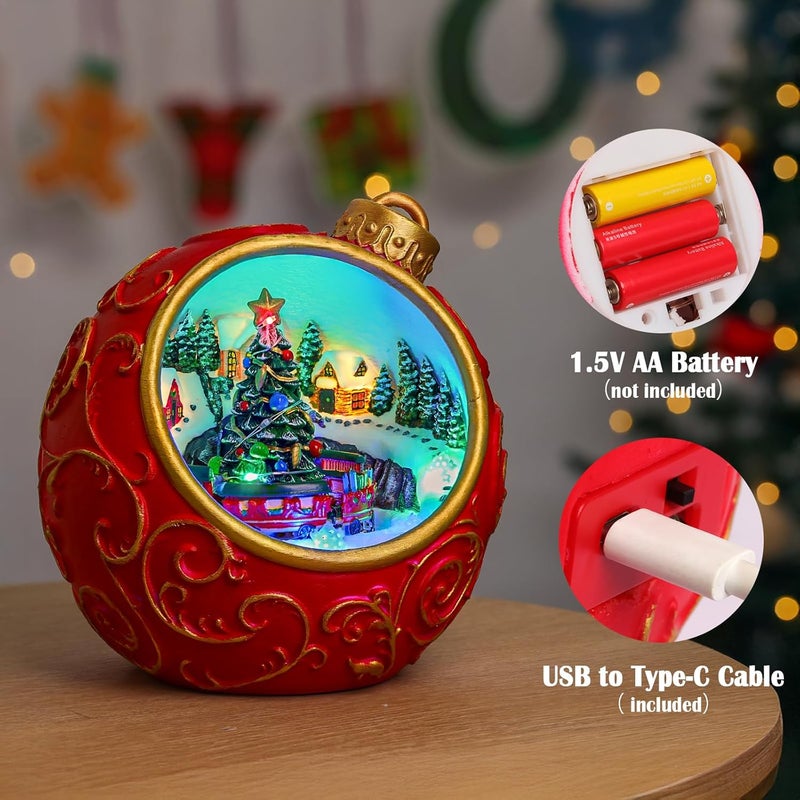 Priddop Christmas Village Scene Animated Rotating Train LED Lights Christmas Decorations Music with Volume Adjustment USB/Battery Timer Collectible Buildings Figurines Globe Gifts - Image 3